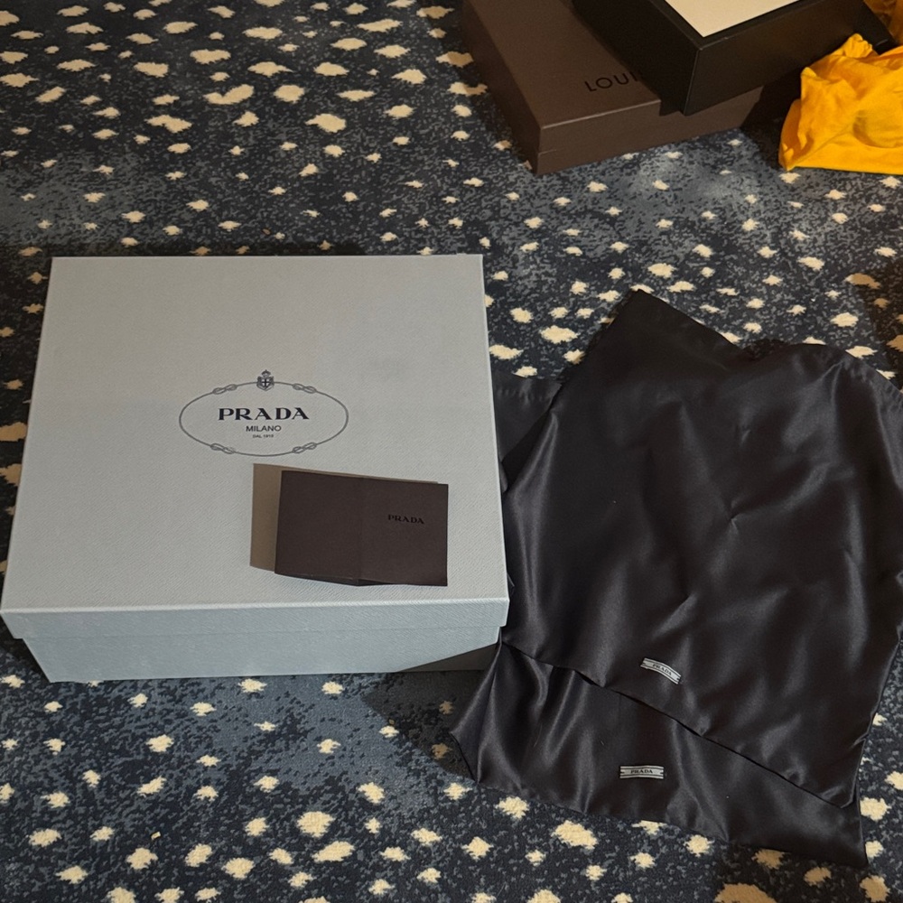 Prada Blue Box with  Charcoal Silk Prada dust bag